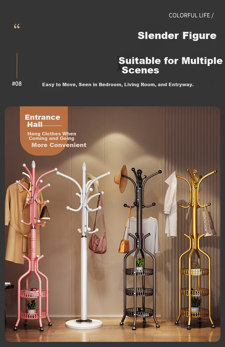 Chibailun Bedroom Floor-Standing Coat Rack, Home Clothes Hanger, Metal Room Storage Rack for Nightwear, Closet Organizer, Indoor Drying Rack 9