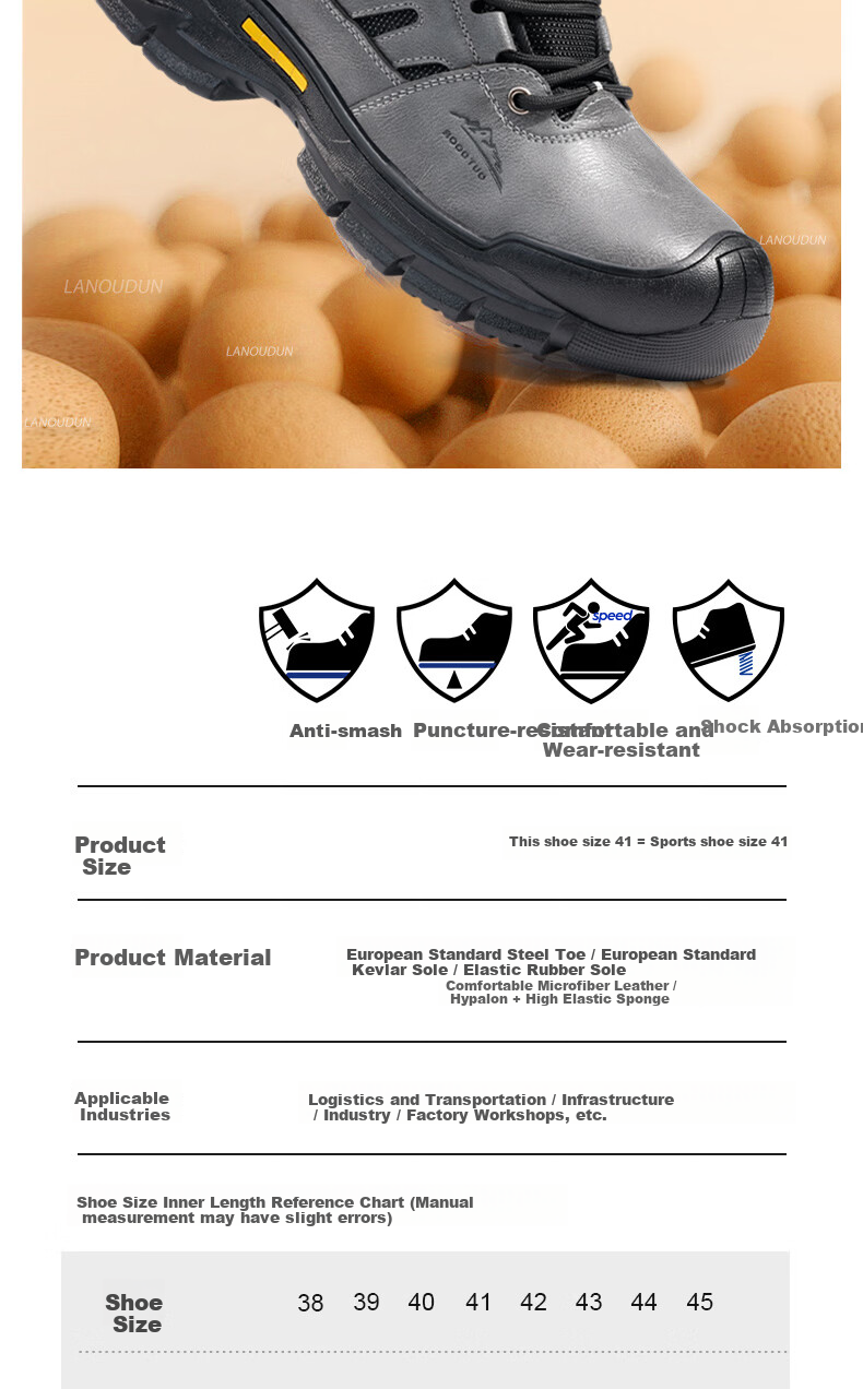 BlueOwl Shield Men's High-Top Breathable Anti-Smash Toe Anti-Puncture Wear-Resistant Safety Work Shoes D253 Size 39 5
