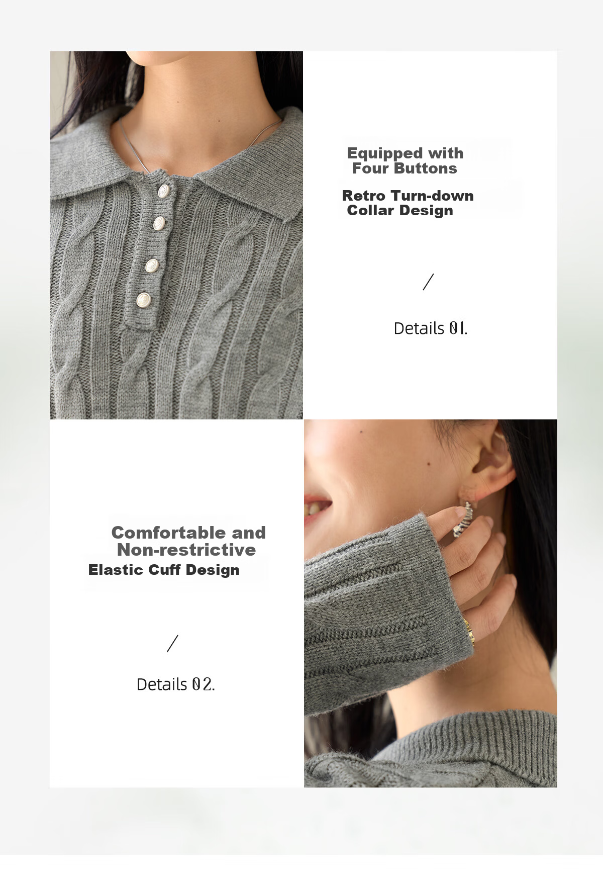 Chushen Spring Autumn Women's Classic Polo Cable Knit Fashion Versatile Sweater S53Z078 3