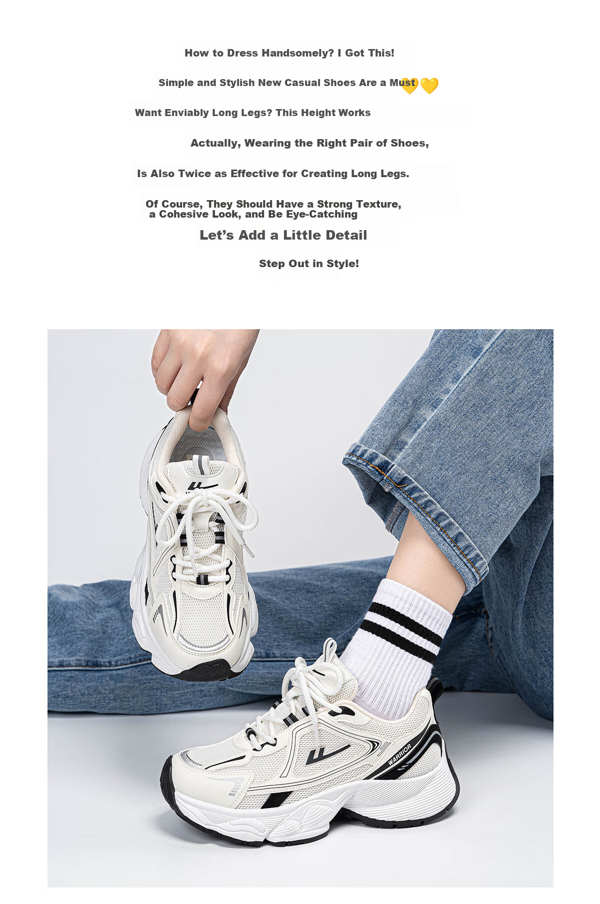 Huili Women's Shoes Spring Trendy Dad Shoes Versatile Casual Shoes for Female Students Thick-Soled Height-Increasing Shoes 2888 White-Black Size 36 3