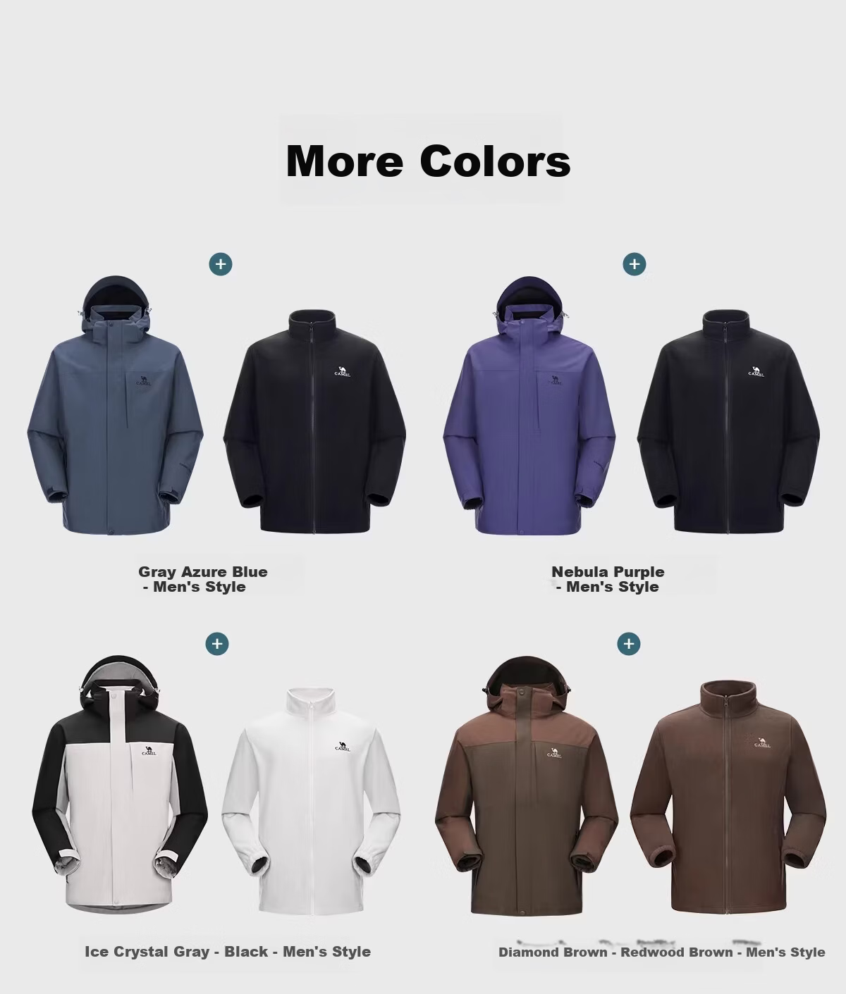 CAMEL Windbreaker Jacket for Men And Women, Three-In Detachable Two-Piece Set, Outdoor Heavy Rain-Proof Waterproof Windproof Mountaineering Suit 6