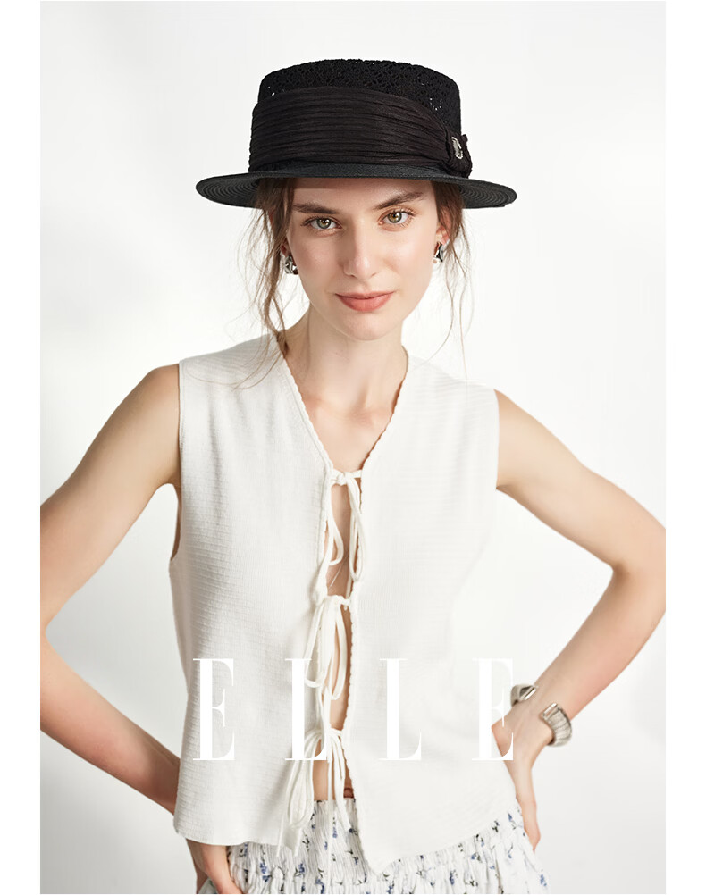 ELLE Women's French Elegant Straw Sun Hat UV Protection Beach Hat Slim Face 4