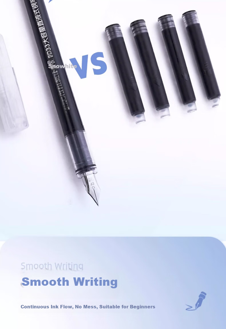 Snowhite Direct Ink Fountain Pen Student Special Grade 3 Handwriting Practice No Cartridge Replacement EF Nib Quick Dry Non-Bleed FP33 Erasable Blue 20pcs 6
