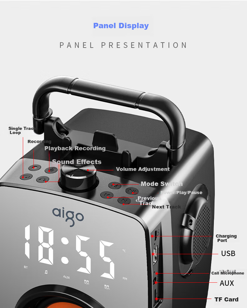 Aiguozhe T203 Pro Wireless Bluetooth Speaker, Outdoor High-Volume Square Dance Sound System, Home Radio, Portable Handheld Speaker for Street Vending, Payment Collection, Voice Broadcast Device, Dual Microphone Versio 19