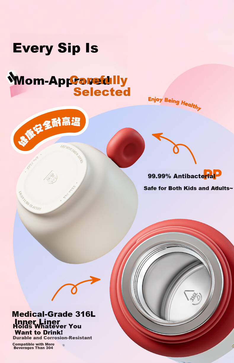 Joyoung Insulated Bottle 316L Stainless Steel Large Capacity Outdoor Portable High-Value Thermos Cup 1.3L White 6