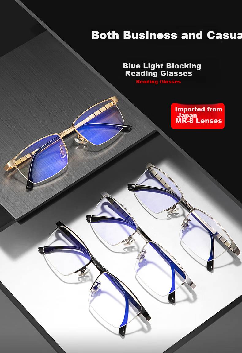 BUZZ Reading Glasses Men High-Definition Blue Light Blocking Ultra-Light Titanium Presbyopic Glasses Business Elderly NQ0024 Bright Black Frame 200 Degree 1