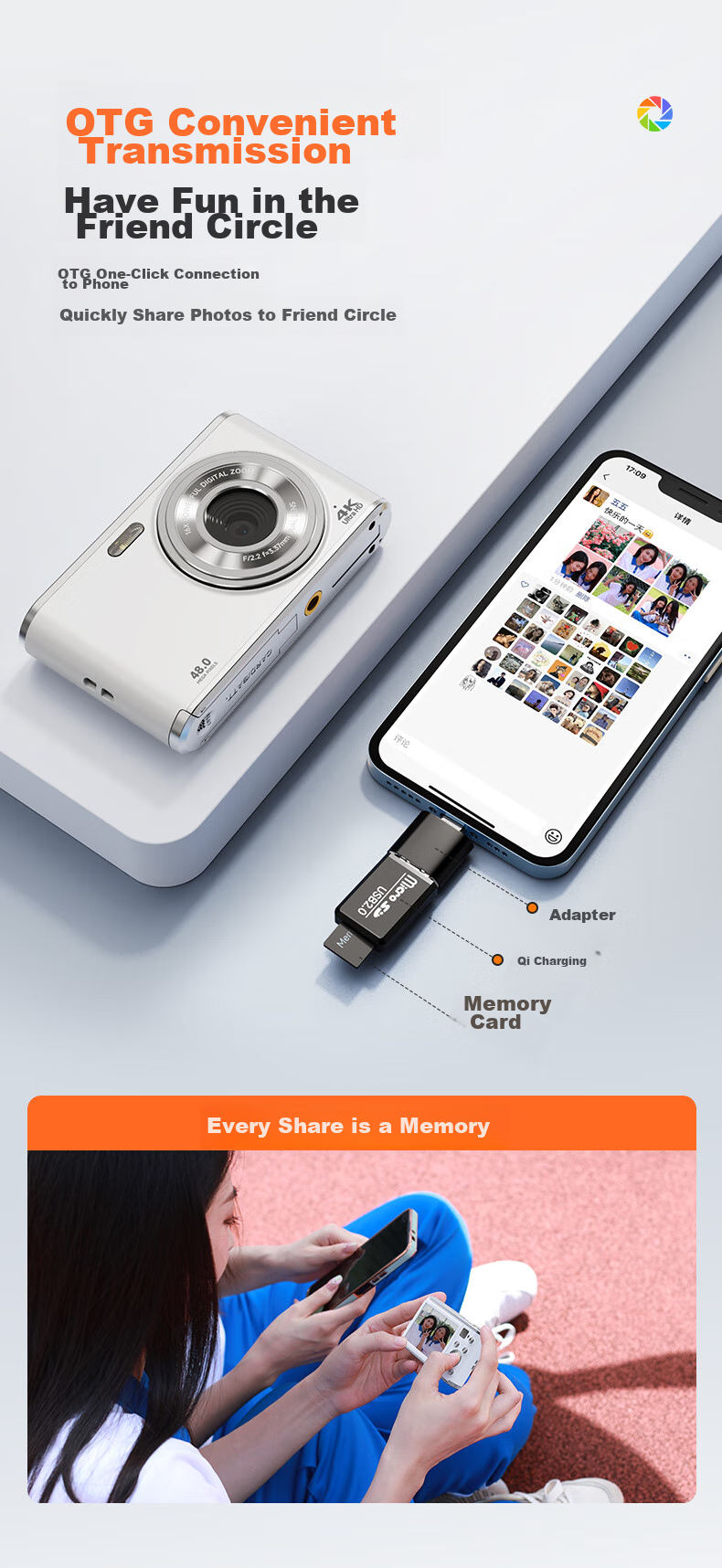 CAIZU Dual-Lens 64MP Digital Camera with Selfie And Card Slots for Students, Uploadable to Phones, Upgraded Alternative to Z3 Ccd Camera, Birthday Gift for Boys And Girls 10