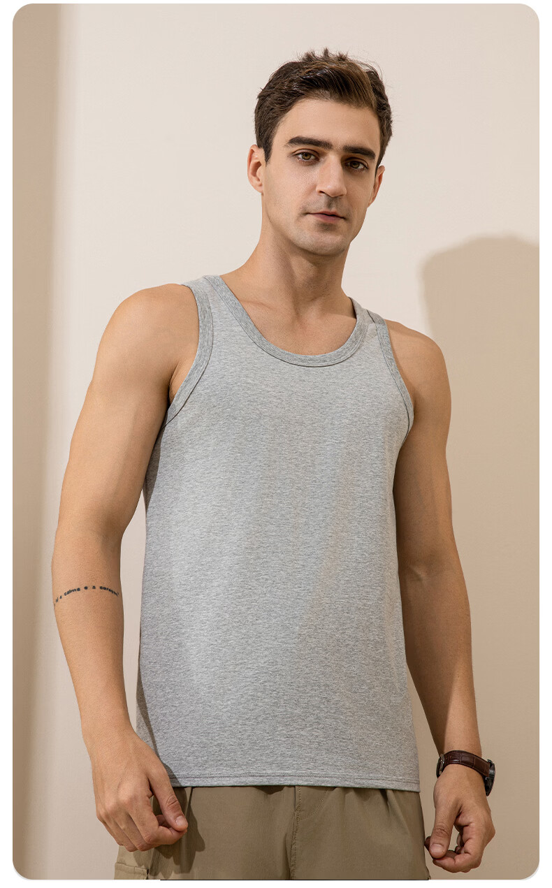Miiow 100% Cotton Men's Seamless Racerback Sports Fitness Sweat-Absorbent White Summer Undershirt Tank Top 20