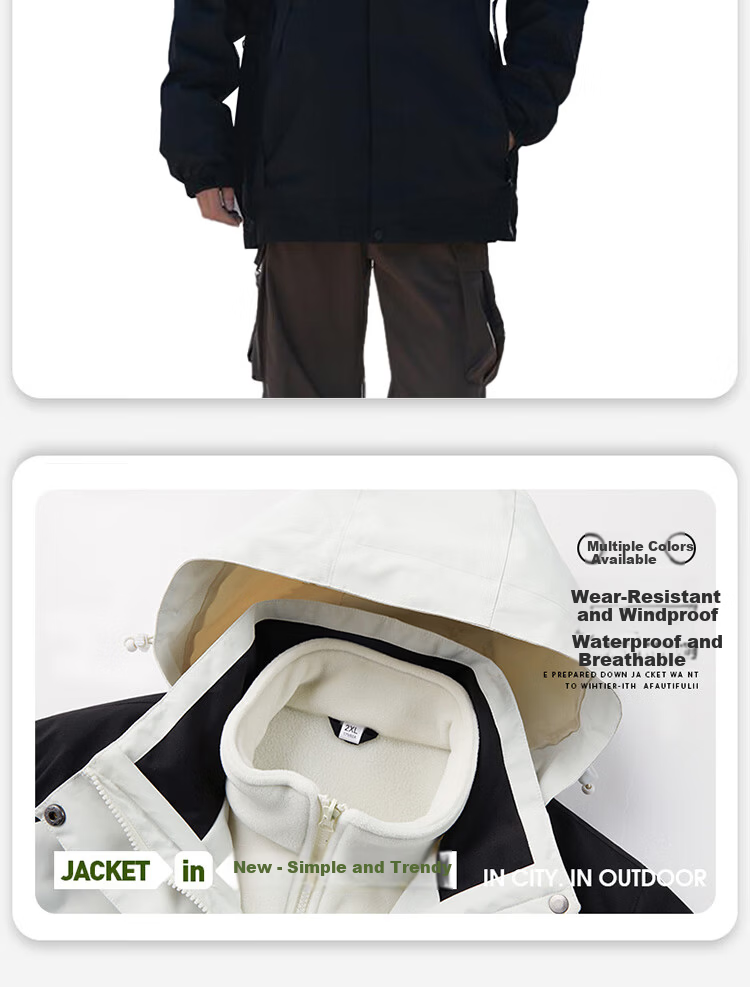 JEEP SPIRIT Unisex 3-in-1 Khaki Jacket Autumn Winter Outdoor Mountaineering Hooded Coat 2XL 8