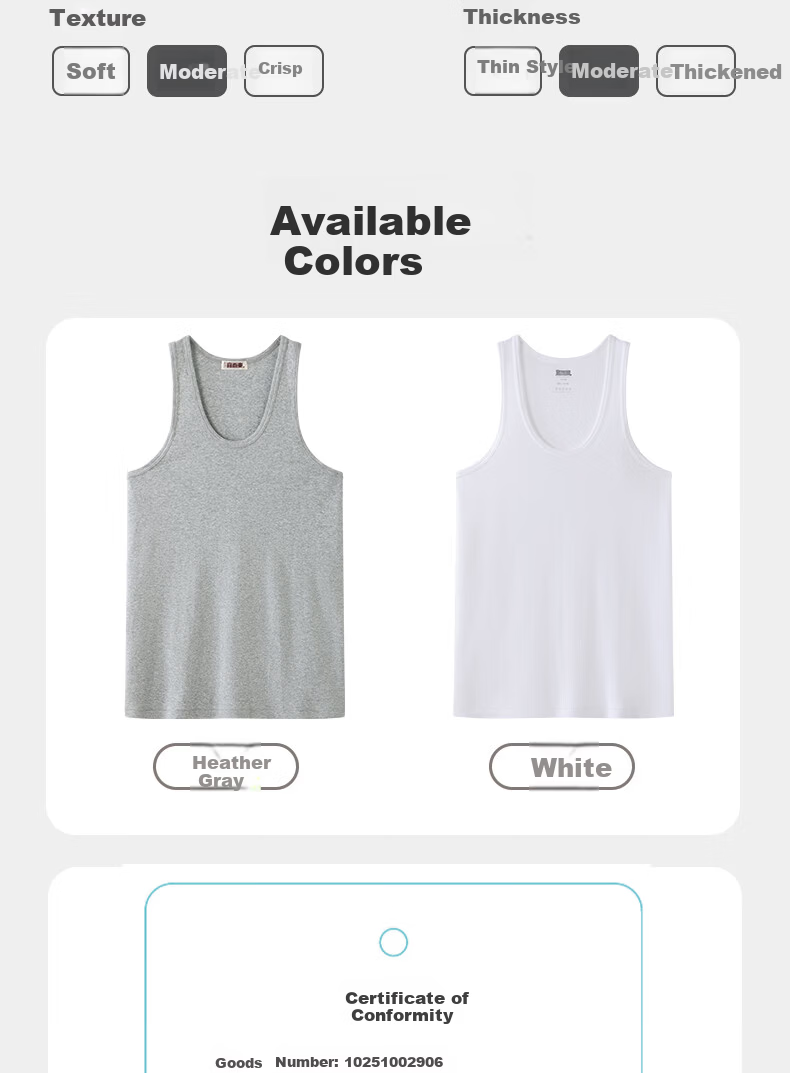 Yiershuang [Class A Baby Cotton 100% Pure Cotton] 2-Pack Men's Antibacterial Sports Sleeveless Vest Base Layer Undershirt 11