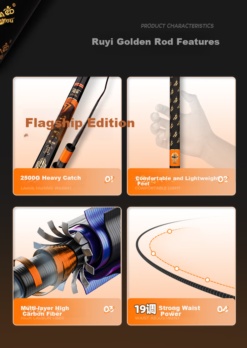 Grsaed Ruyi Golden Rod 5.4m Carbon Fiber 19-Tone 6H Competitive Black Pit Fishing Rod Set for Crucian Carp and Carp 2