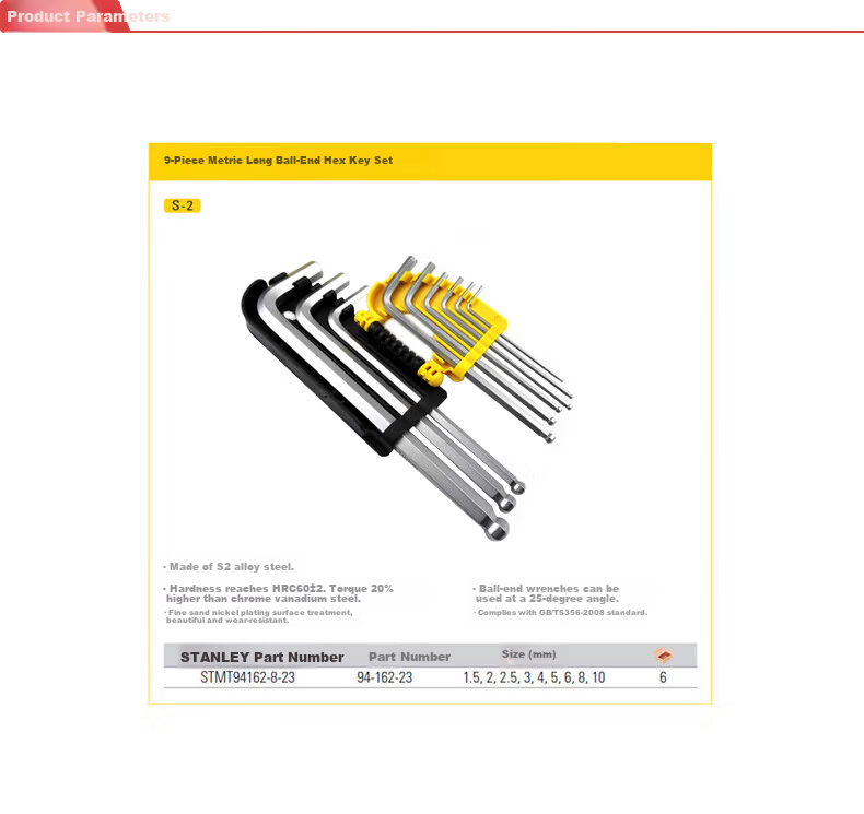 STANLEY 9-Piece Metric Ball-End Hex Key Set 1.5-10mm STMT94162-8-23 2