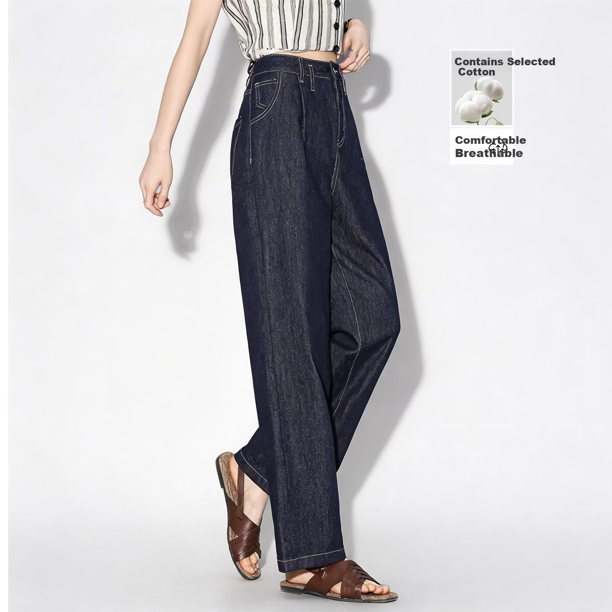 Demana Slimming Summer Cloud Oxygen Cotton Harem Pants Color-Blocked Piped Concealing Pleated Jeans for Women Premium Feel