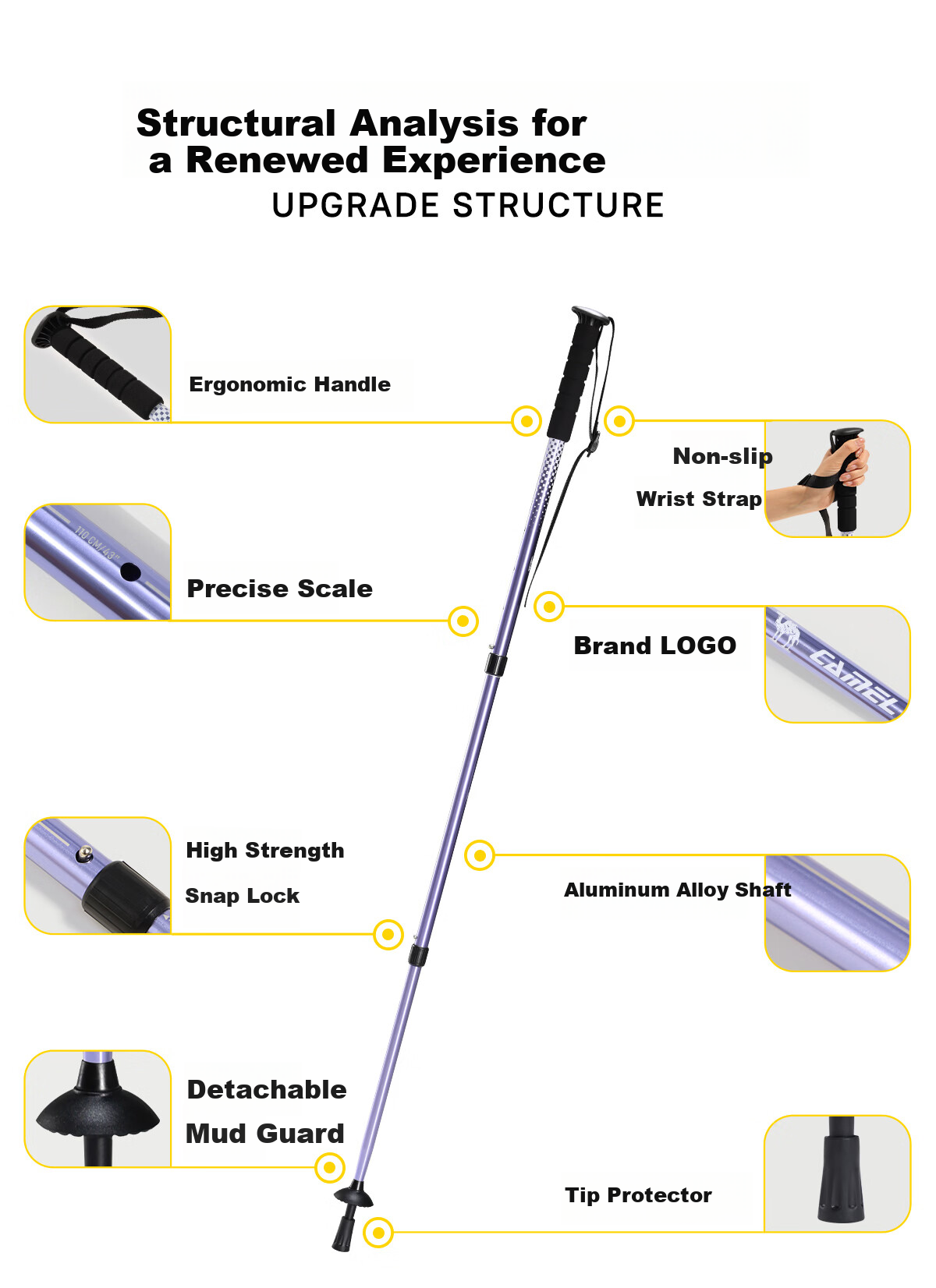 CAMEL Professional Outdoor Hiking Pole Aluminum Carbon Lightweight Folding Trekking Stick Unisex 6016 3