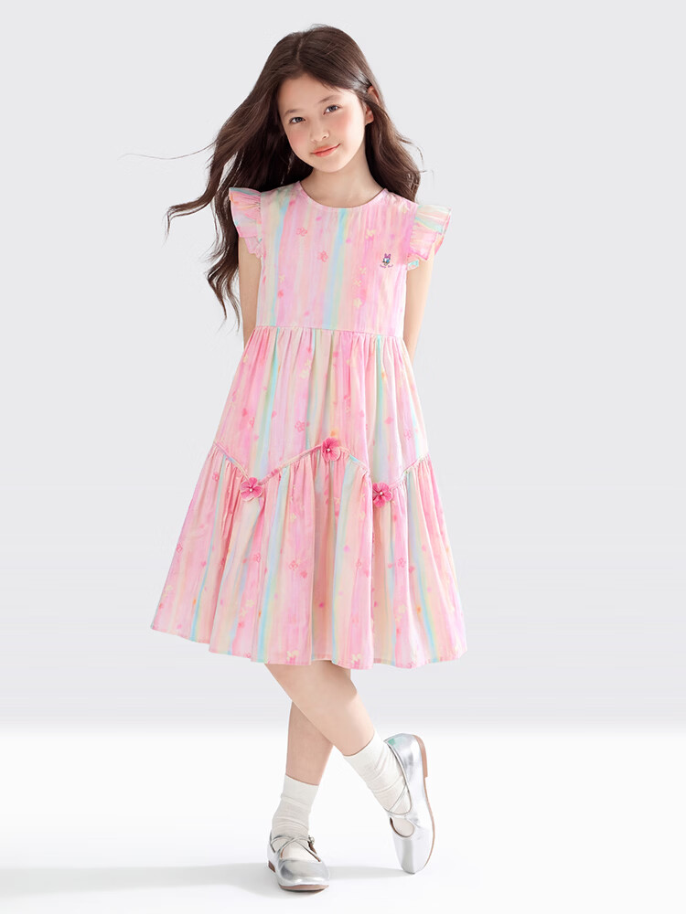 Disney Girls' Summer Cotton Floral Dress Lightweight Princess Dress for Older Children 1A061 Pink Size 160 6