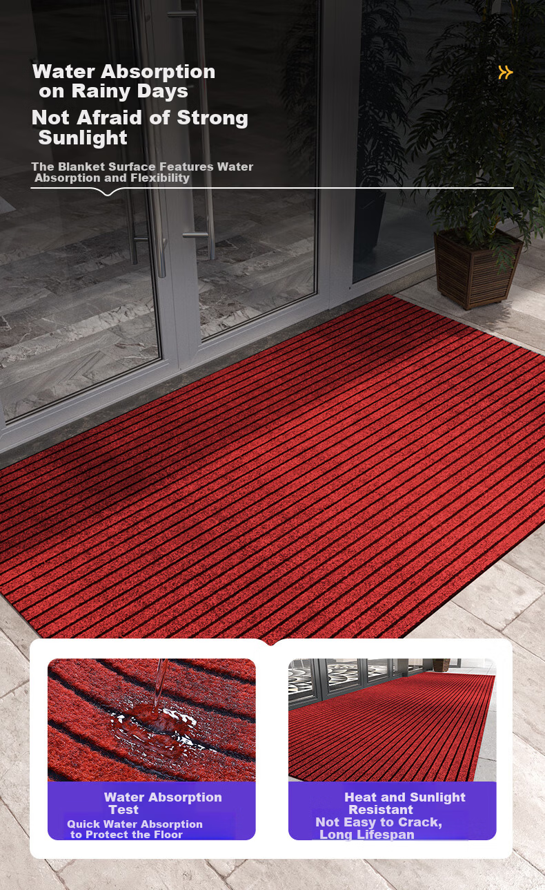 Baineng Striped Entrance Door Mat Red Carpet Floor Mat Cuttable 90x150cm 3