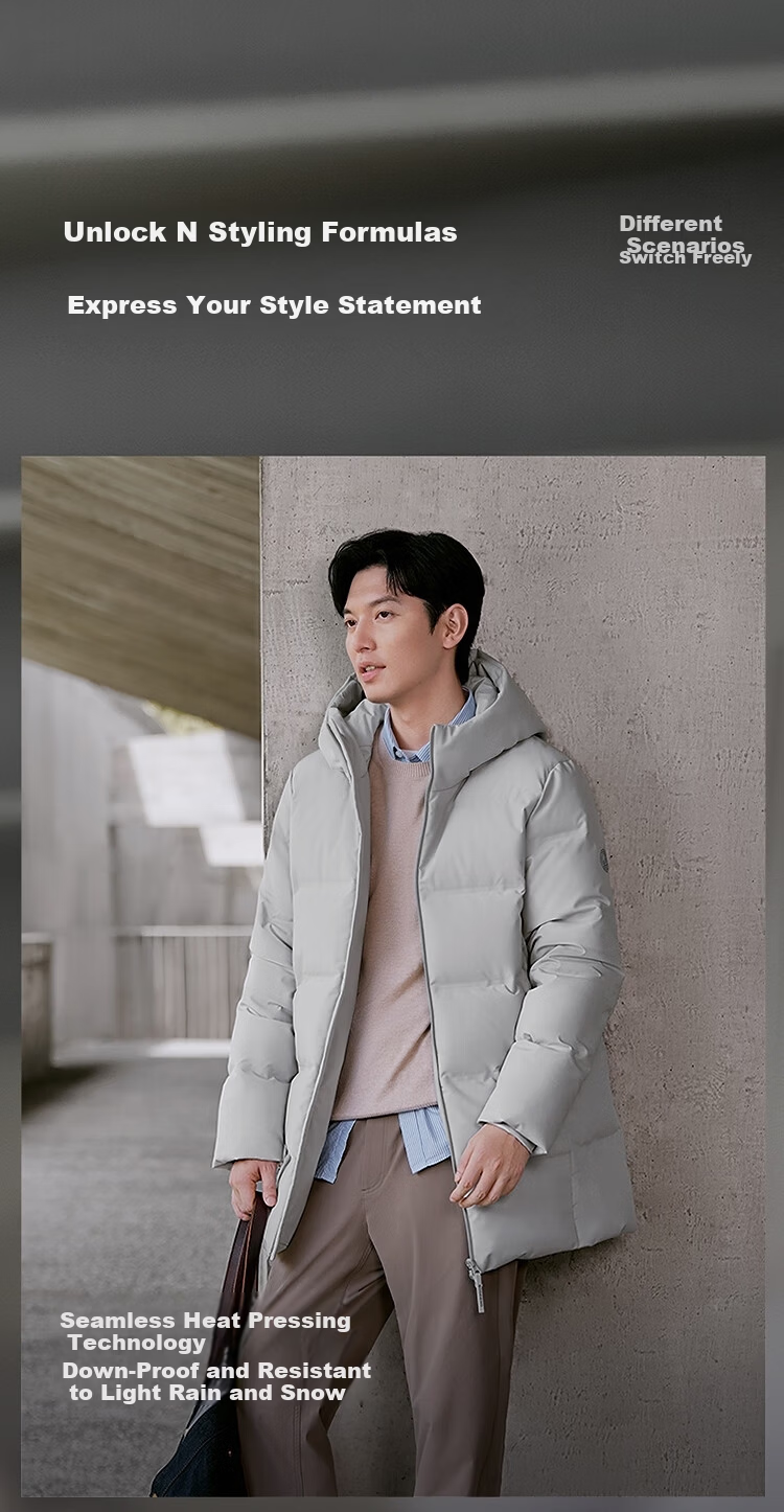BOSIDENG 25 Years Unisex Couple's Winter 90% Down Thickened Hooded Loose Mid-Length Casual Jacket Gift 4