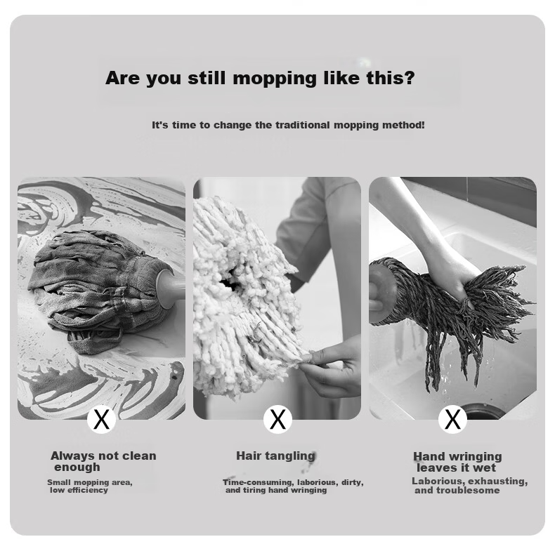 Taitaile Flat Mop 36cm + 3 Replacement Cloths, Hands-Free Cleaning, Household All-In Lazy Person's Floor Mopping Tool 2
