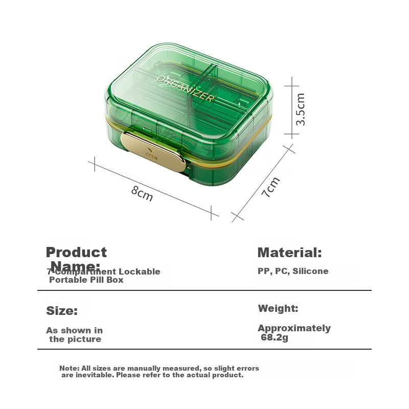 Daisy Leaf Portable Weekly Pill Organizer with Reminder, Large Capacity Green Medicine Box for Seven Days