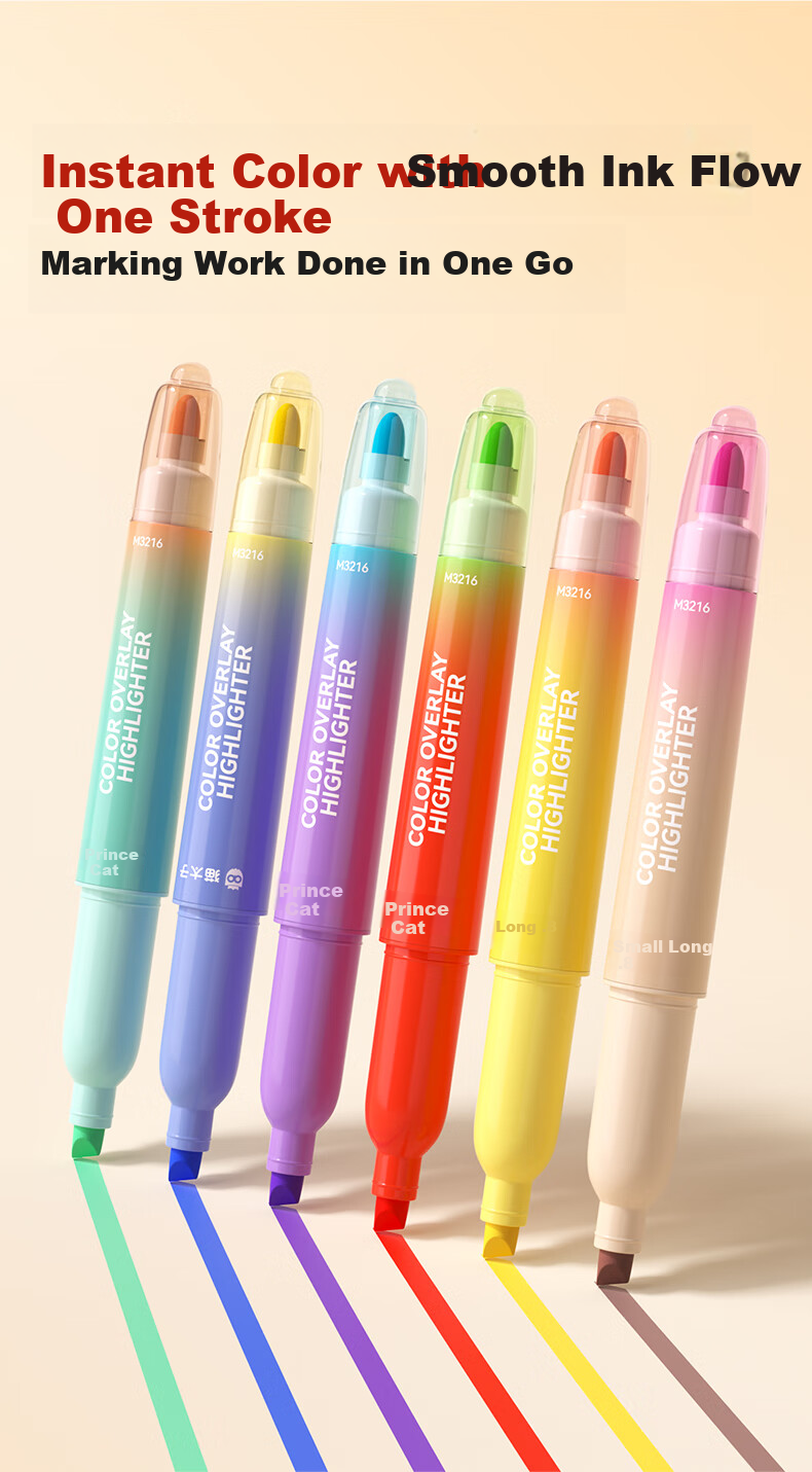 Cat Prince Stackable Color Highlighter Marker Pen Double-Ended Fluorescent Pen 12 Colors Quick-Dry for Elementary Students Note-Taking and Handwritten Reports 7