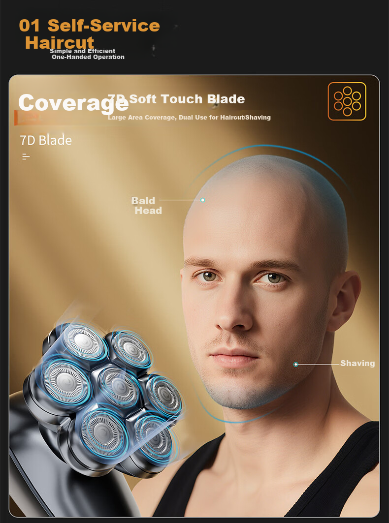 Yingqu Bald Head Shaver Electric Hair Clipper for Men with 7 Blades High Power Self-Service Haircut Tool 3