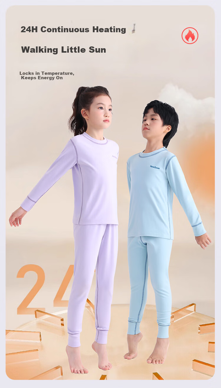 Hodo Children's Thermal Underwear Set Velvet Autumn Long Johns Boys Girls Homewear Blue Size 100 4