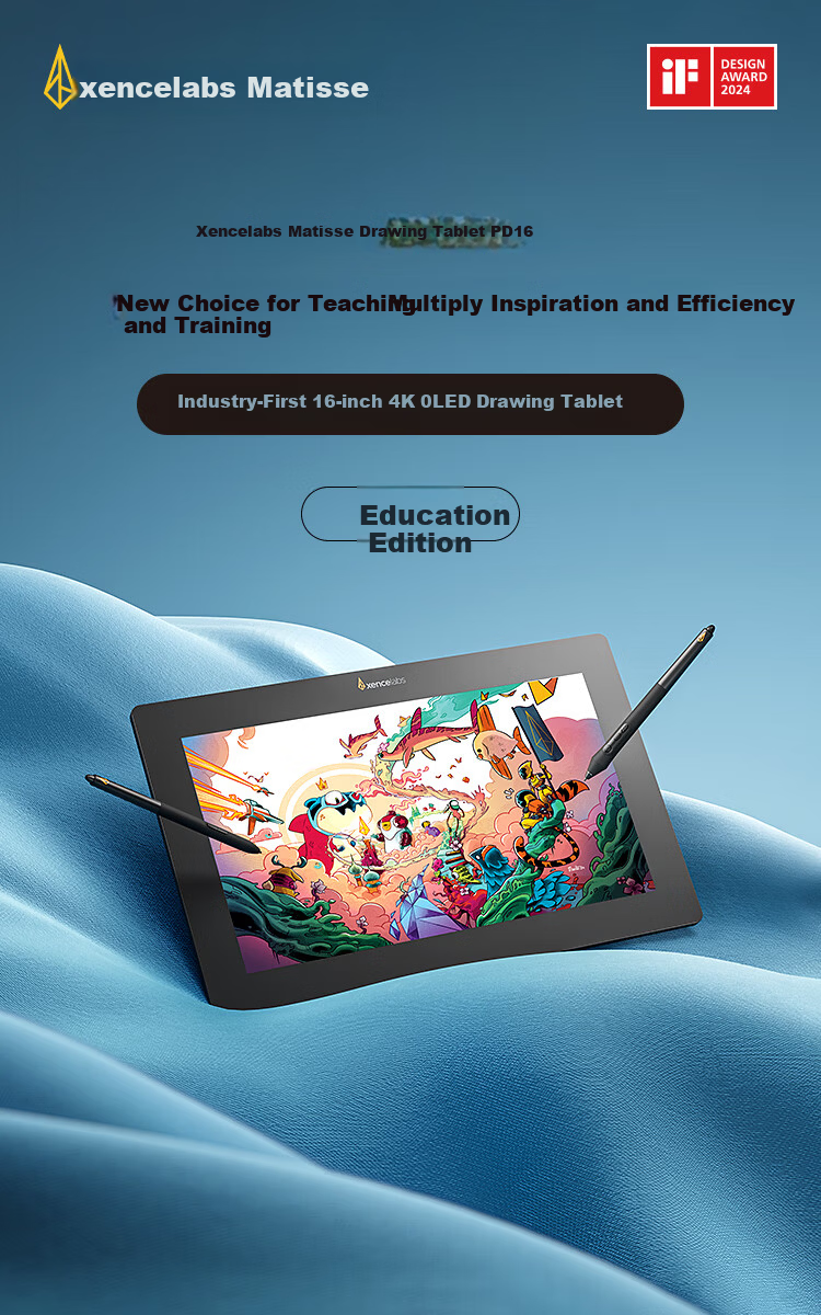 Xencelabs Matisse 16 Education Edition 4K OLED Ultra HD Drawing Tablet Pen Display for Painting Handwriting Flat Fashion Animation 3D Modeling Creative Teaching Design 1
