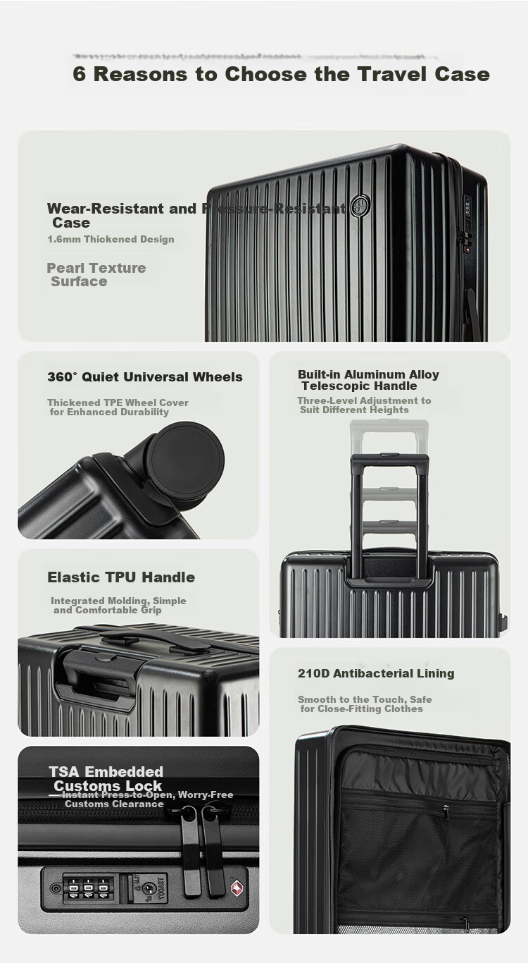 Wangyiyanxuan Lightweight Suitcase, Ultra-Light Thickened Wear-Resistant Zipper Trolley Case Luggage, Dark Shadow Gray, 26 Inches 4