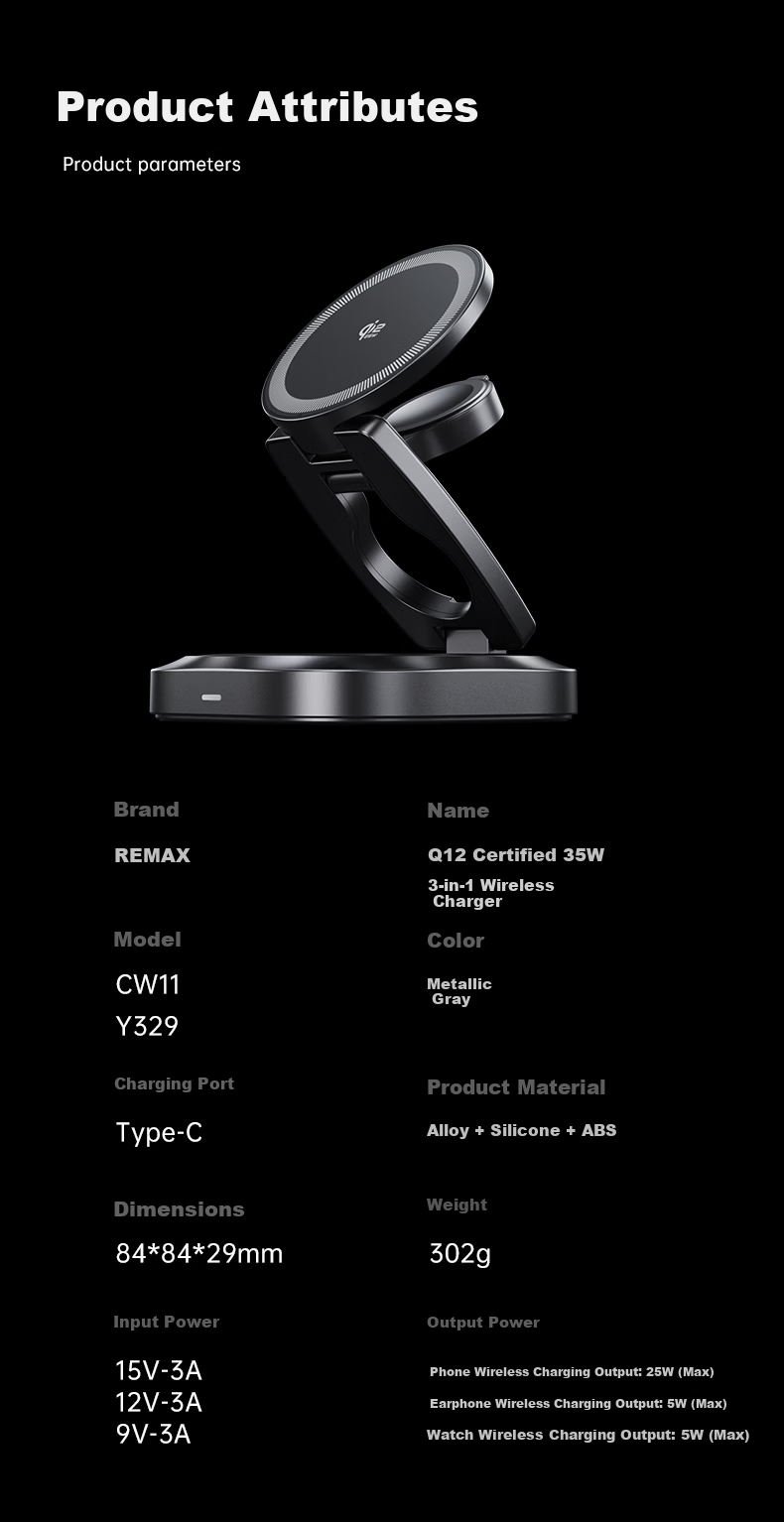 REMAX Qi2 Certified 35W 3-in-1 Wireless Charger Stand for Apple MagSafe iPhone 17/16 Pro iWatch Earbuds 16