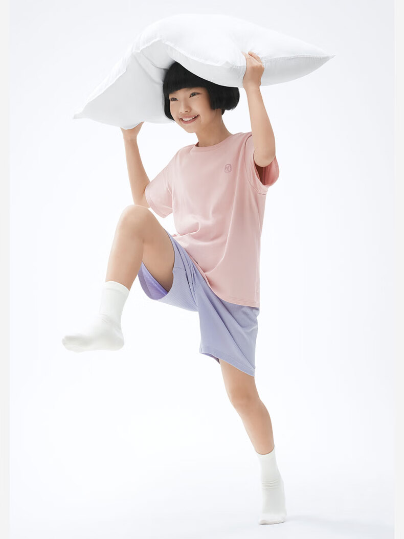 Jiao Nei 300E Kids Seamless 100% Cotton T-Shirt Versatile Short Sleeve Unisex Children's Round Neck Homewear Top 3