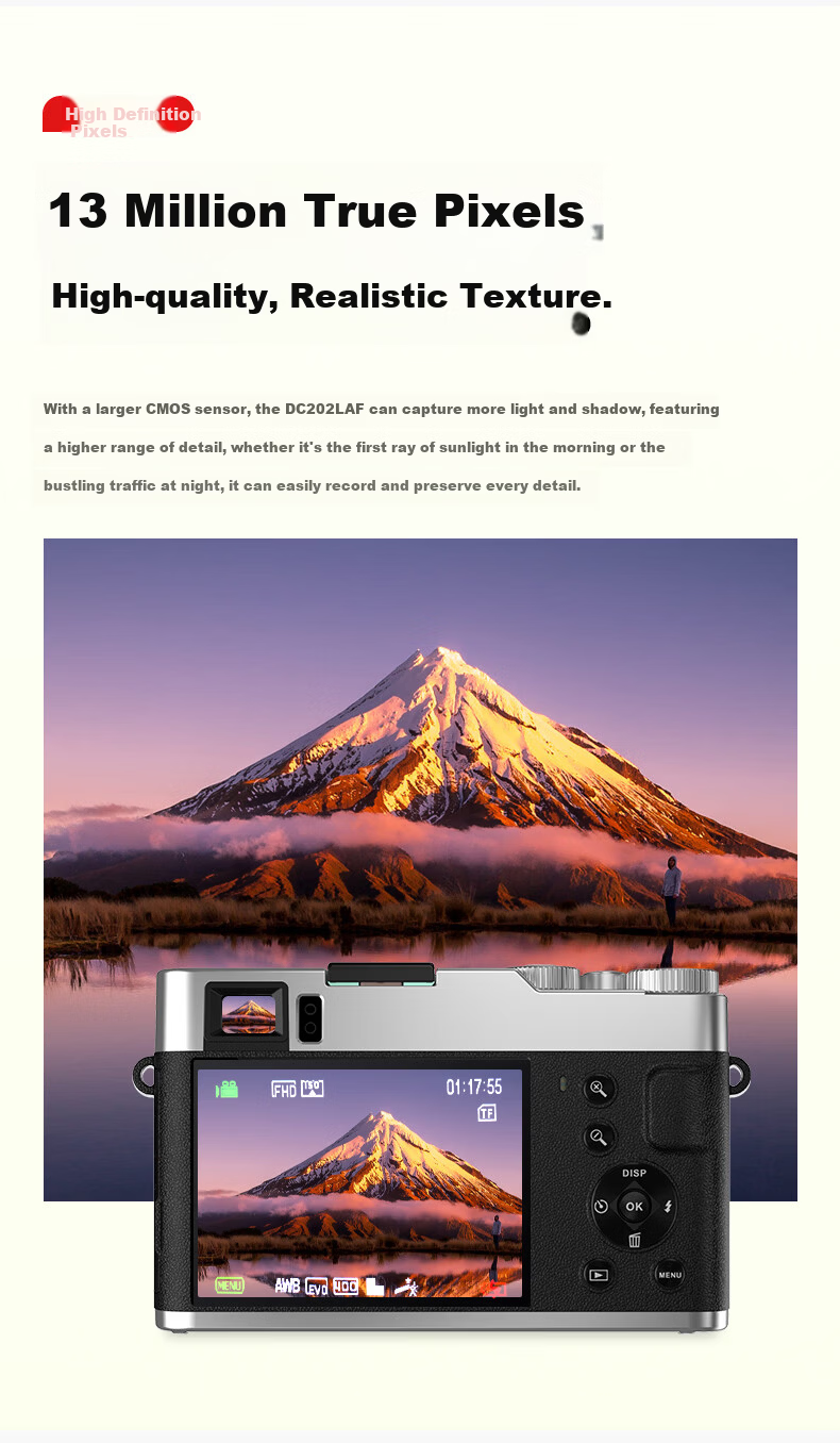 SONGDIAN Vlog Digital Camera, Retro Mirrorless Portable Camera, High-Definition Viewfinder, Student All-In Camera DC202 Official Standard Configuration with 16GB Memory 3