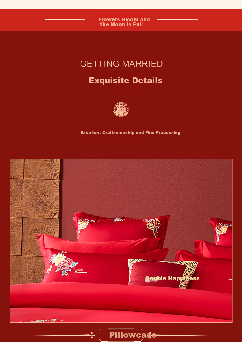BEYOND Home Textiles Wedding Four-Piece Set, Pure Cotton, New Wedding Red, 100 Count Long-Staple Cotton, Embroidered Family Wedding Set, 1.8 Meters 8
