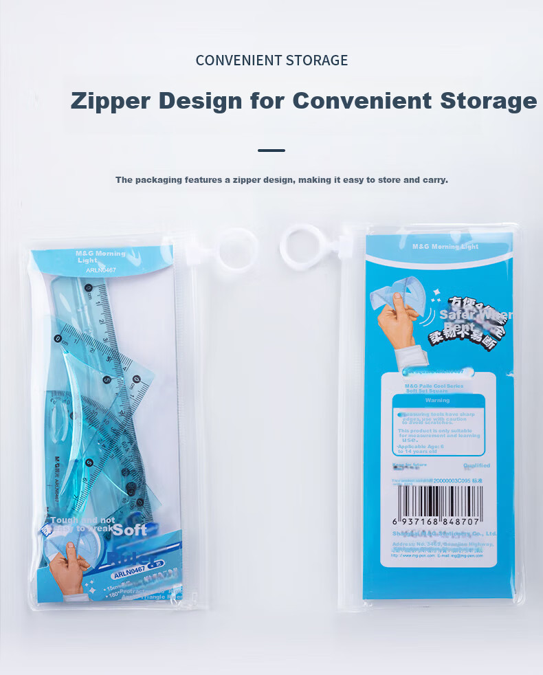 M&G Student Drawing Soft Ruler Set (Ruler + 2 Triangles + Protractor) Blue and Pink Random ARLN0467 4 Pieces/Set 8