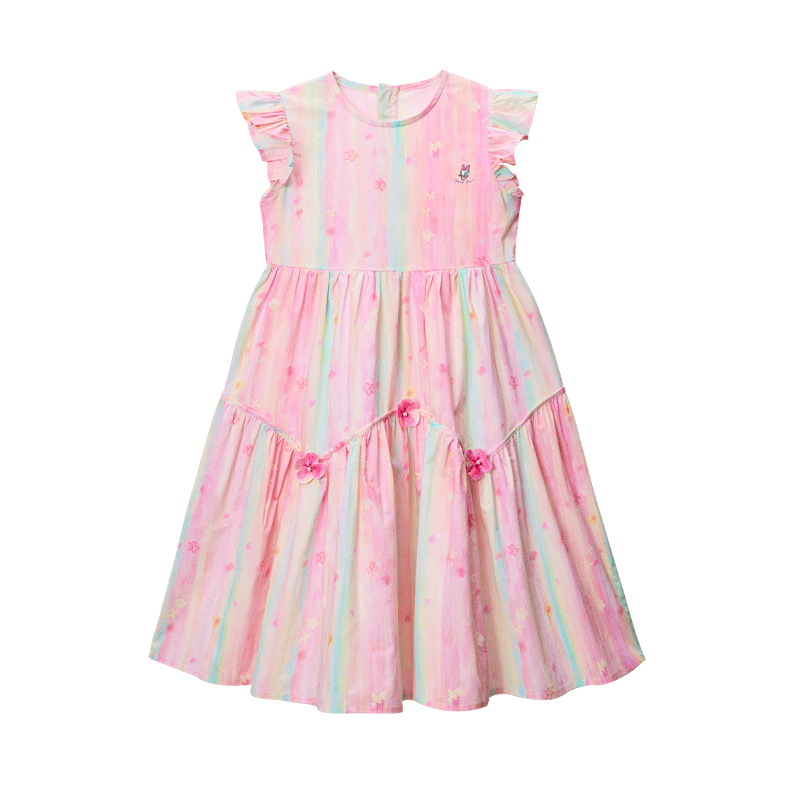 Disney Girls' Summer Cotton Floral Dress Lightweight Princess Dress for Older Children 1A061 Pink Size 140