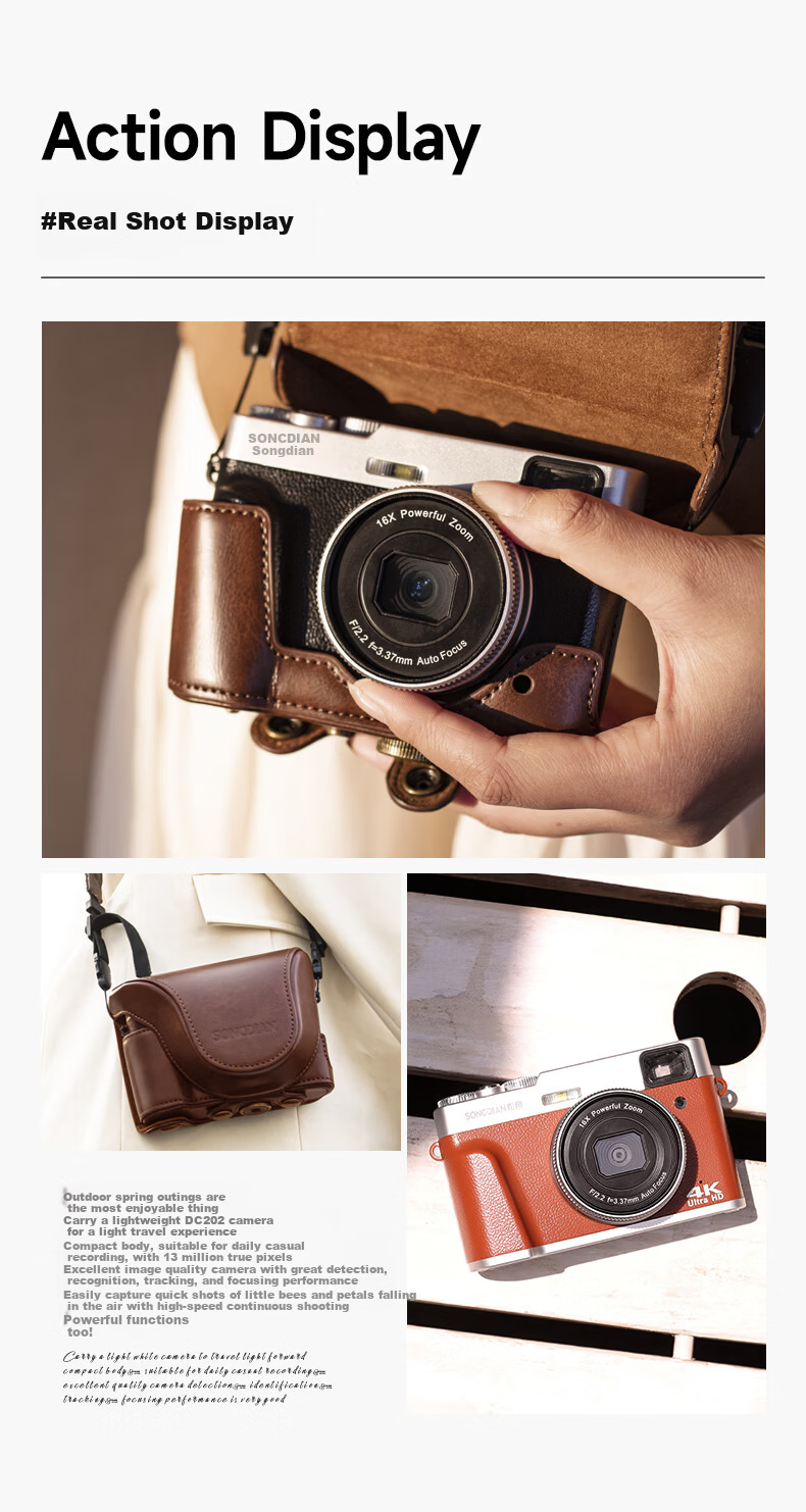 SONGDIAN Vlog Digital Camera, Retro Mirrorless Portable Camera, High-Definition Viewfinder, Student All-In Camera DC202 Official Standard Configuration with 16GB Memory 16