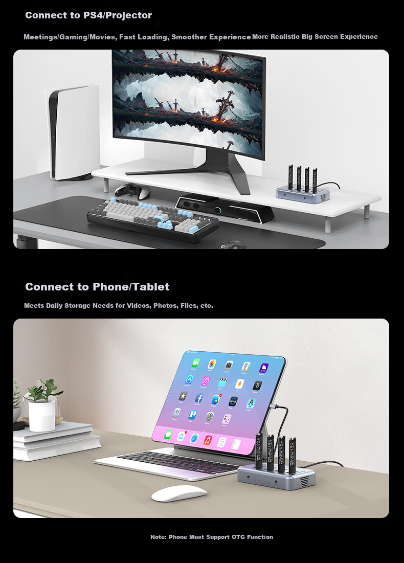 GODO System Cloning And Copying Machine, M.2 SSD Docking Station, Four-Bay NVMe Replication, One-To Thunderbolt 40Gbps 13
