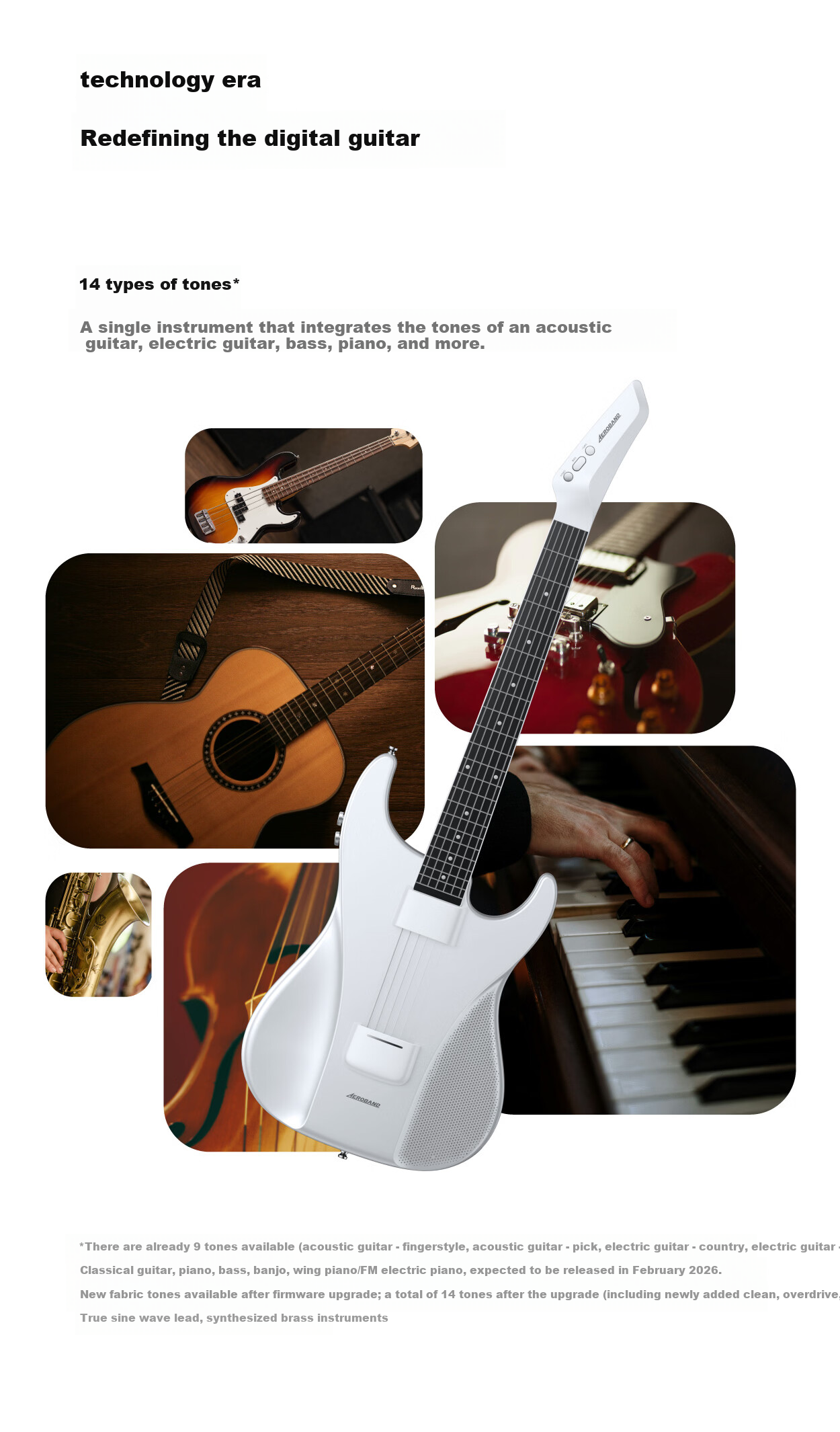 Aeroband Air Band Smart Self-Learning Guitar Automatic Electronic Guitar Beginner Recommended Stringless Guitar Star White 19