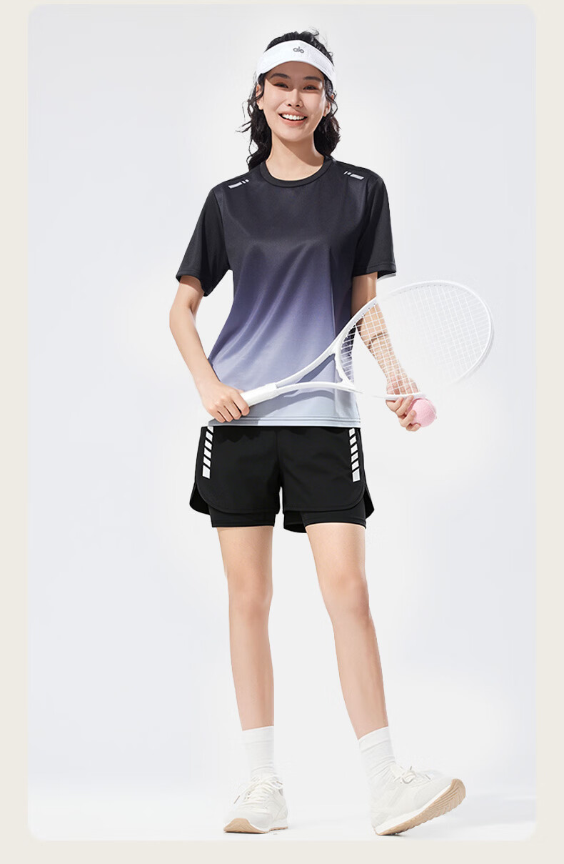 VICTORIATOURIST Women's Summer Running Sports Set Quick-Dry Ice Silk Short Sleeve T-Shirt and Shorts Fitness Badminton Training Apparel 12