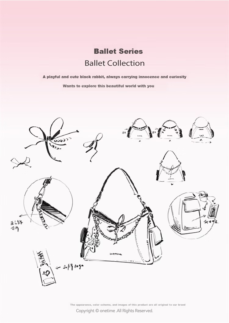 ONETIME Sweet Cool Time Ballet Bunny Hobo Bag New Sweet Cool Shoulder Crossbody Tote Bag Gift for Girlfriend Black 3