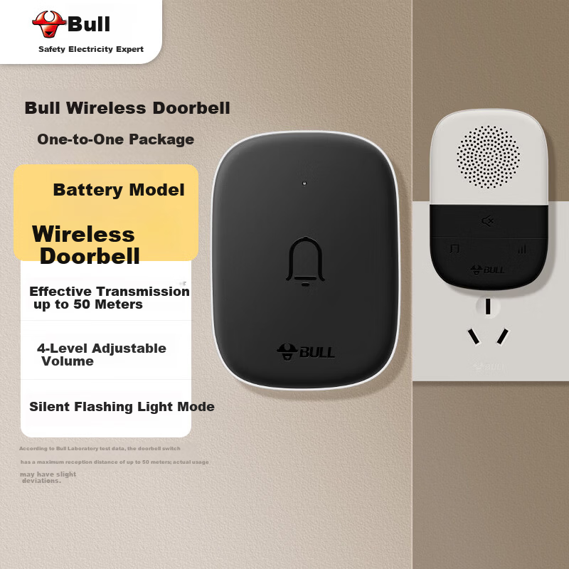 BULL Battery-Powered Wireless Doorbell Remote Home Doorbell with Music Switch Panel One-to-One GWM0