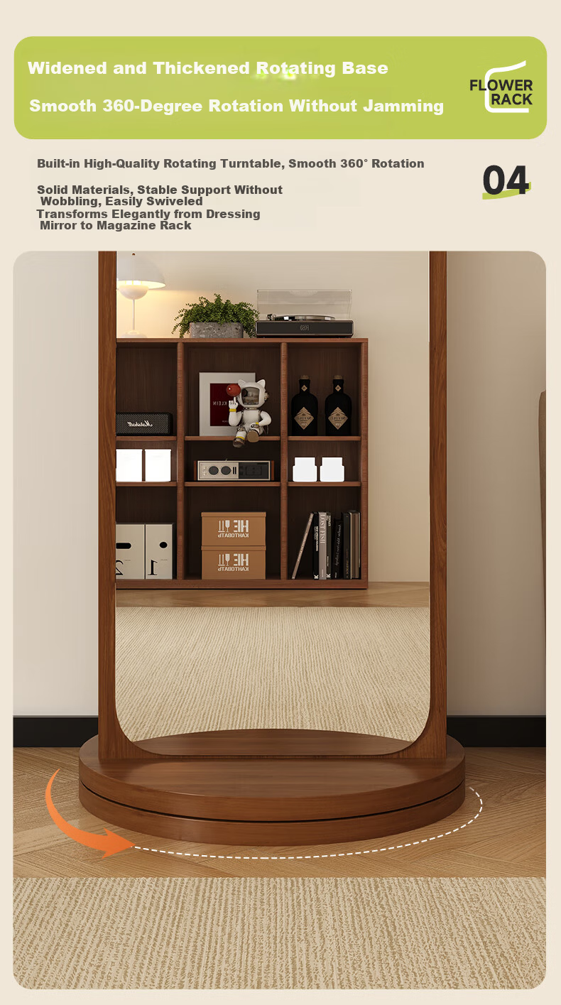 XIAOJIANGCAI Full-Length Floor Mirror with Bookshelf, Rotatable and Mobile Dressing Mirror with Storage, Black, 165*36cm 7