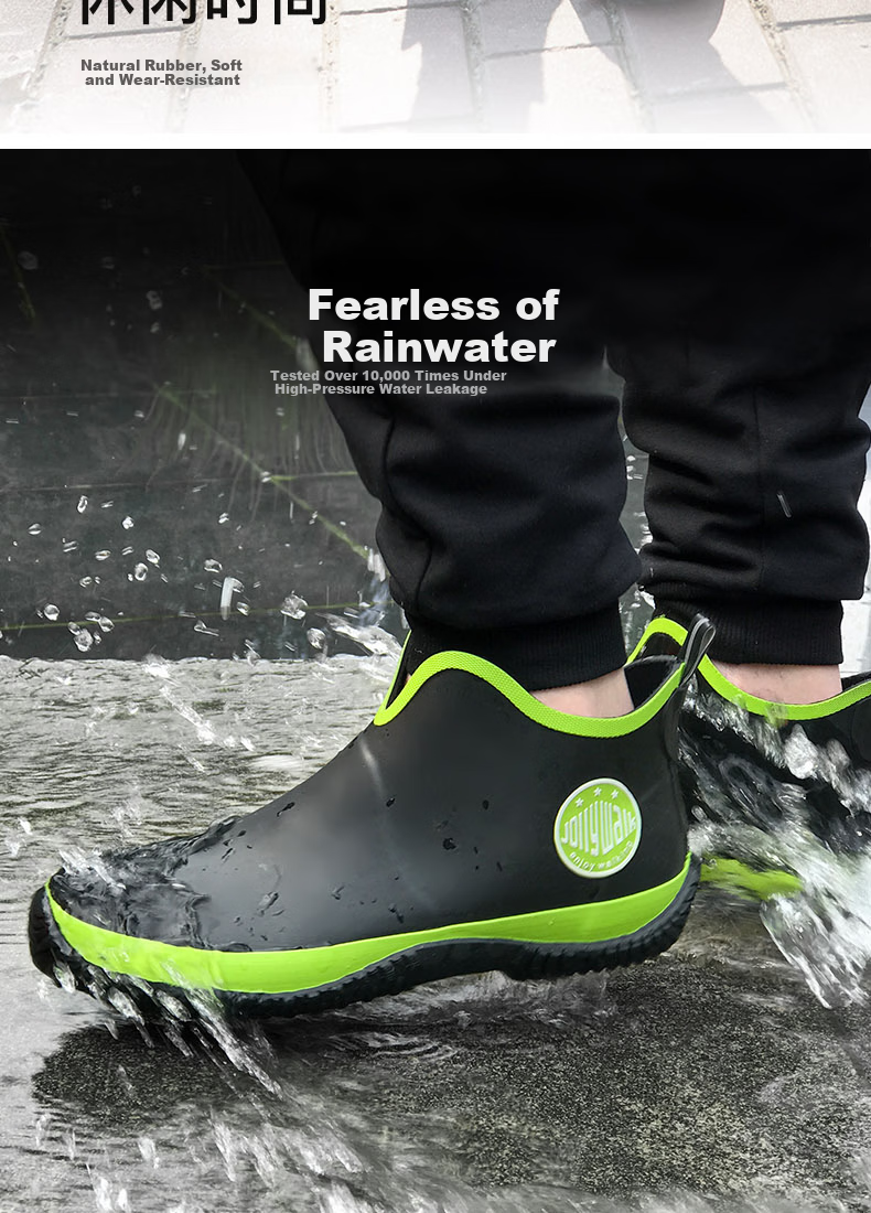 Jolly Walk Men's Water Shoes, Rain Boots, Short Waterproof Low-Top Fishing Car Washing Rubber Shoes, Fashionable Overshoes JW228 Blue-Red 41 8