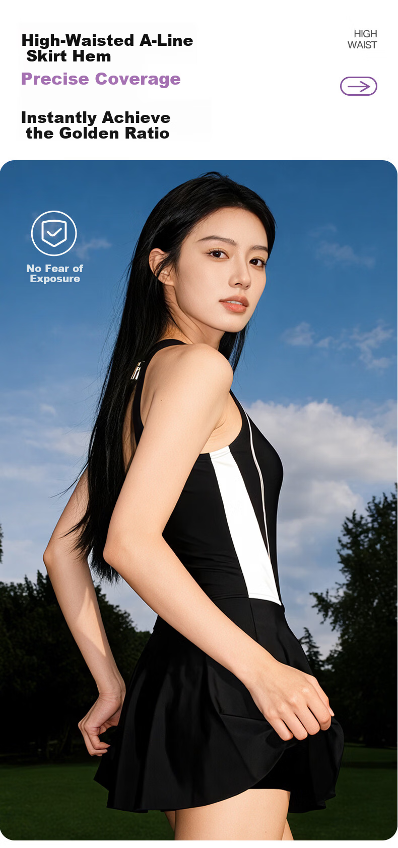 LI-NING Women's Premium 2026 New One-Piece Skirt Style Slim Halter Neck Swimsuit Swimwear 0821 Black L 7