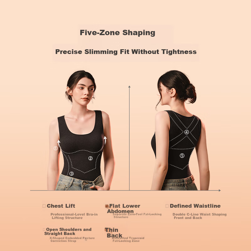 LUCKMEEY Wool Warmth Integrated Thermal Underwear for Women with Chest Pad, Fleece-Lined Thickened Heating Vest