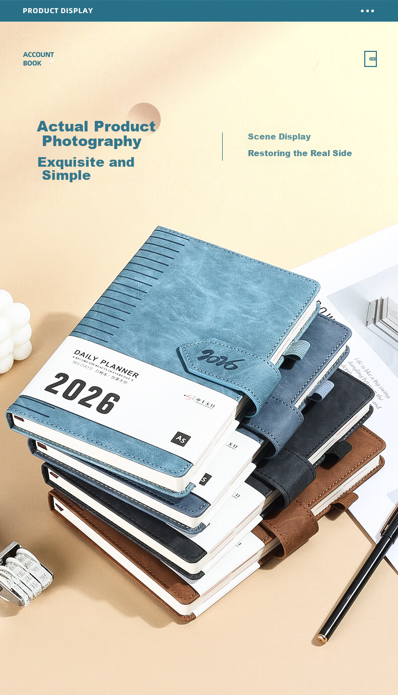 SHEN SHI 2026 A5 Daily Planner Magnetic Closure Notebook 352 Pages Dated Work Efficiency Journal Logbook Customizable Logo K25 Black 1 Piece 11