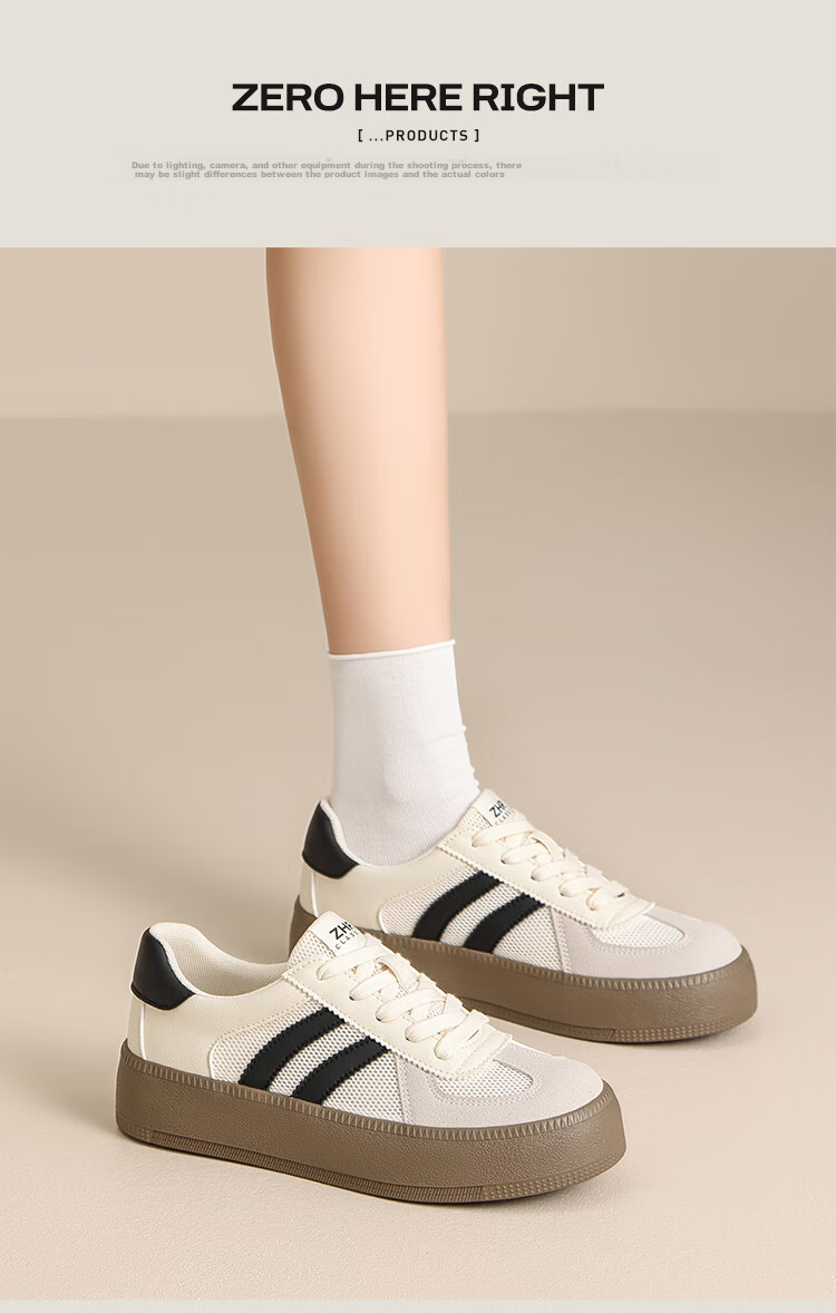 ZHR Women's Summer Training Shoes Mesh Breathable Classic Colorblock Thick Sole Sports Sneakers KS63FE Beige Black Size 38 12