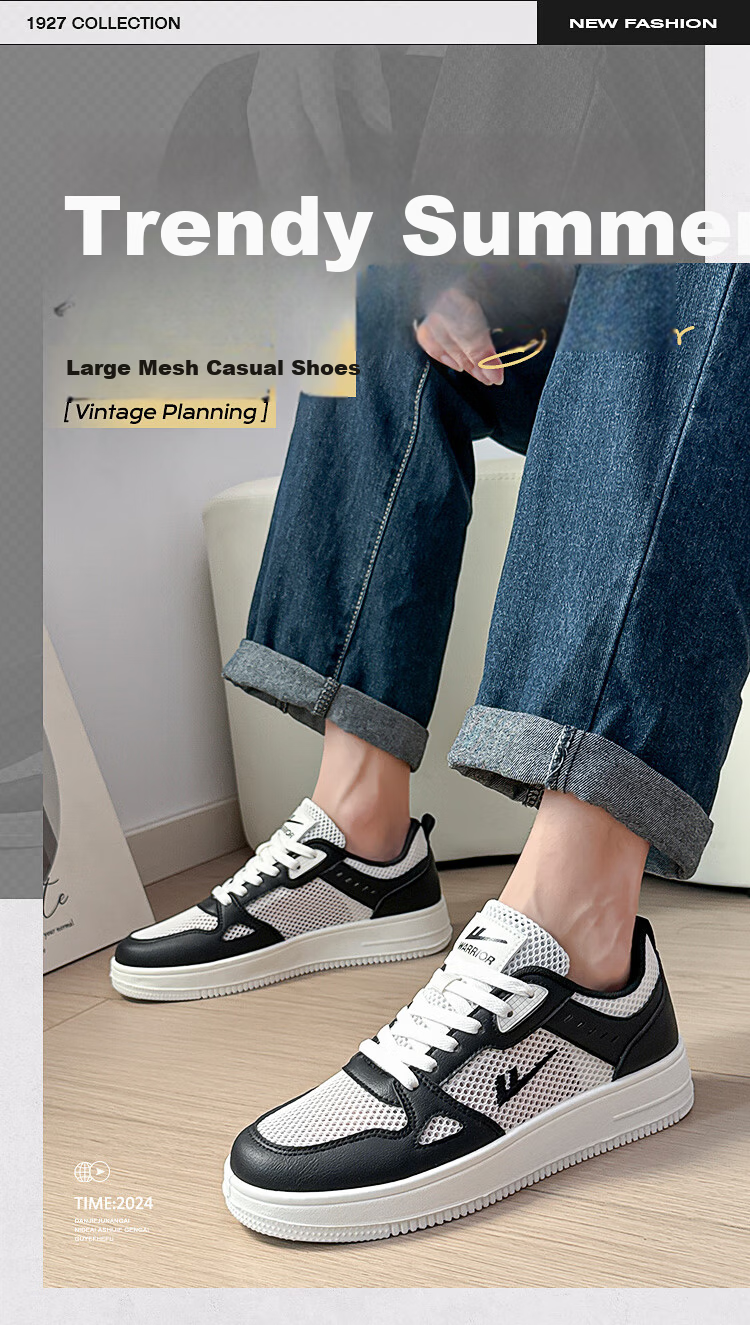 Warrior Official Men's Sneakers 2026 Summer New Comfortable Versatile Mesh Shoes Men Beige Black Size 41 1