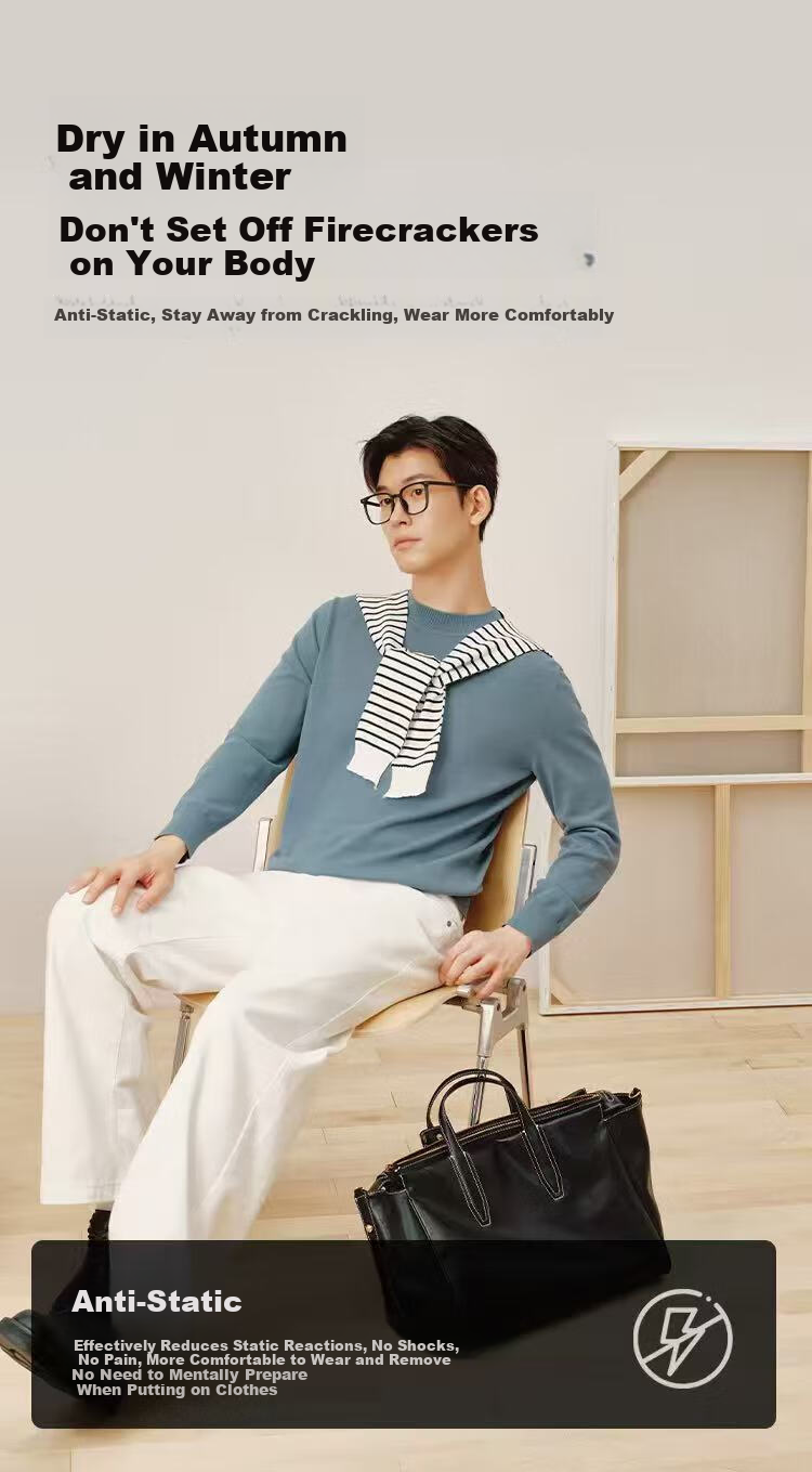 JD Original [Machine Washable] Warm Sweater for Men, Round Neck Knitted Pullover, Soft Base Layer Woolen Sweater, Oatmeal Color, M Size 9