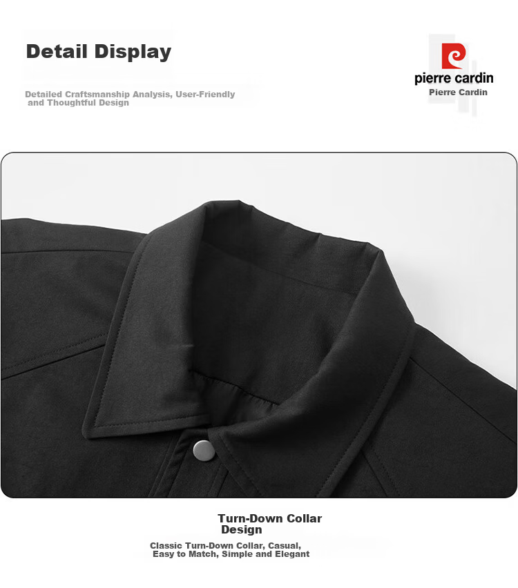 Pierre Cardin Men's Trench Coat Spring Autumn Korean Style Loose Casual Mid-Length Coat Trendy Lapel Overcoat Black XL 8