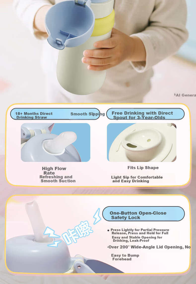 Pigeon Premium White Baby Children's Insulated Water Bottle Thermos Milk Bottle Straw Sippy Cup Anti-Choke Leak-Proof 300ml 12 Months+ 13